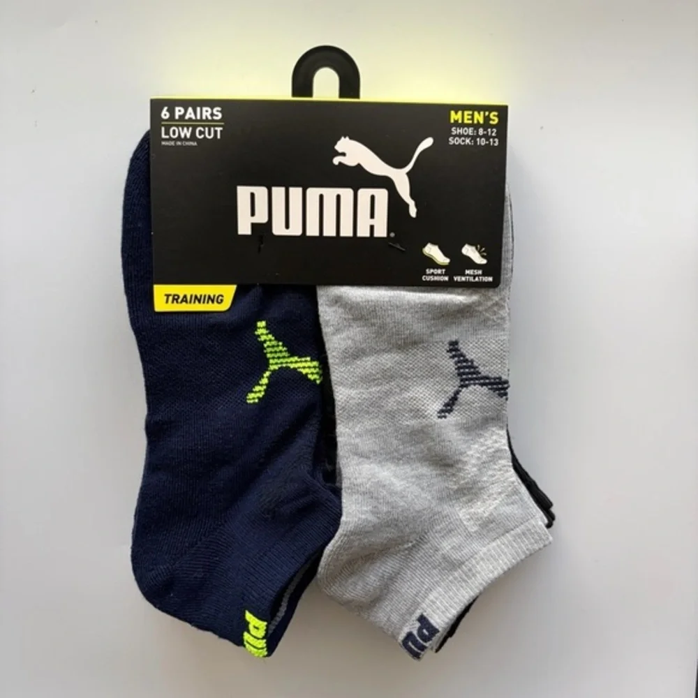 Puma men’s low cut socks 6 pack size 8-12 black gray blue yellow